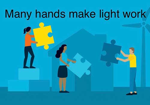 اصطلاح انگلیسی: Many hands make light work – یک دست صدا نداره!